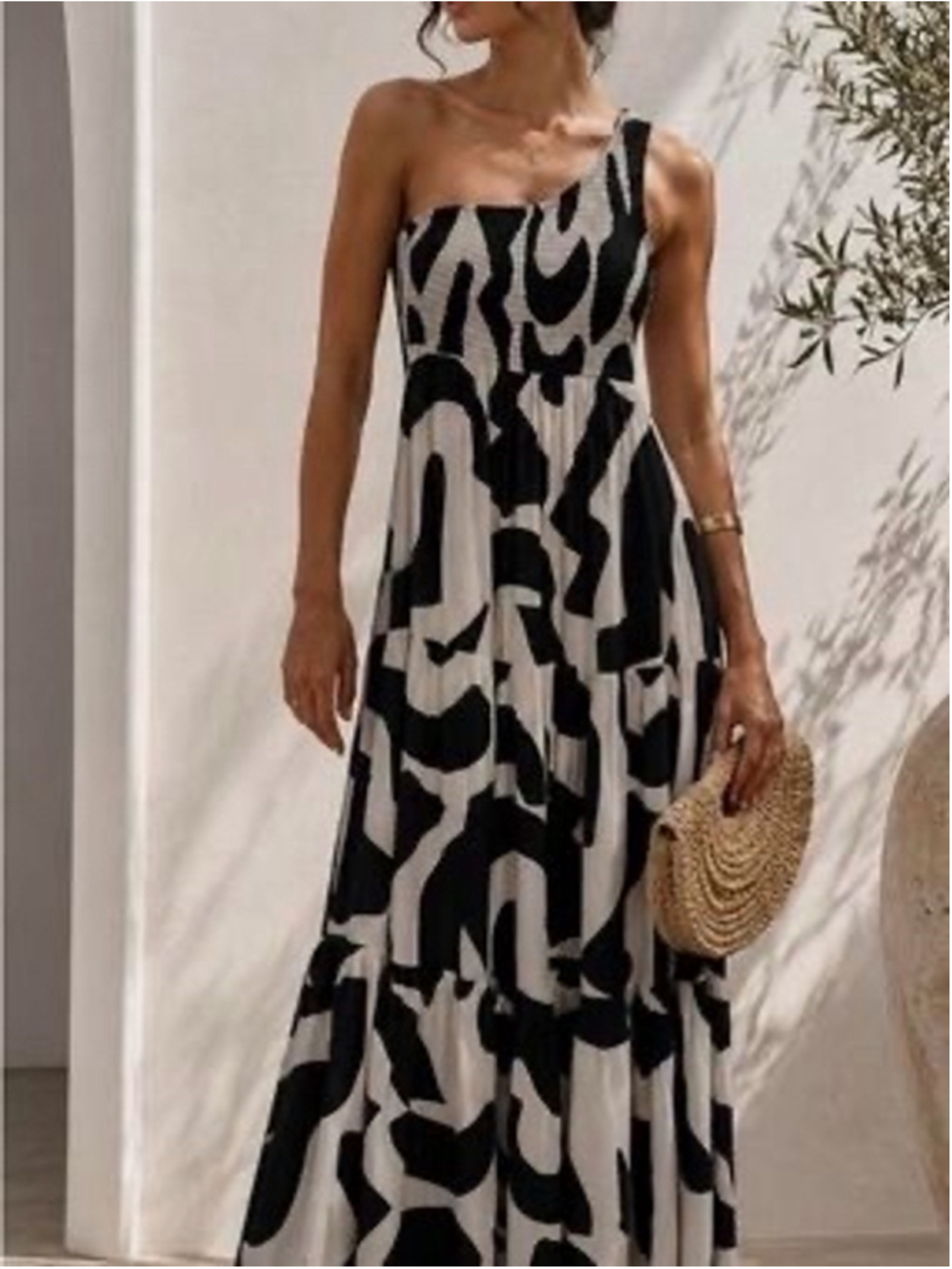 Abel the Label One Shoulder Smocked Maxi Dress XS